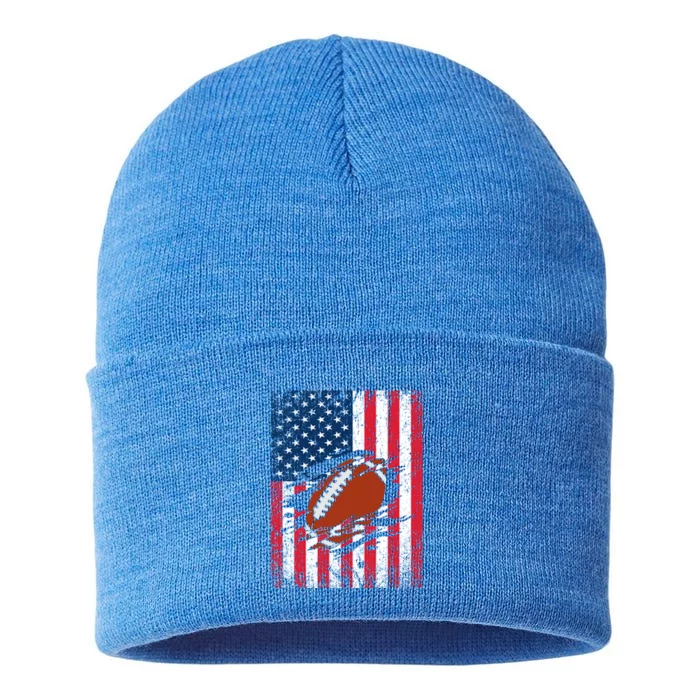 American Football Patriotic 4th Of July American Flag Gift Sustainable Knit Beanie