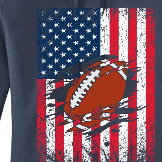 American Football Patriotic 4th Of July American Flag Gift Women's Pullover Hoodie