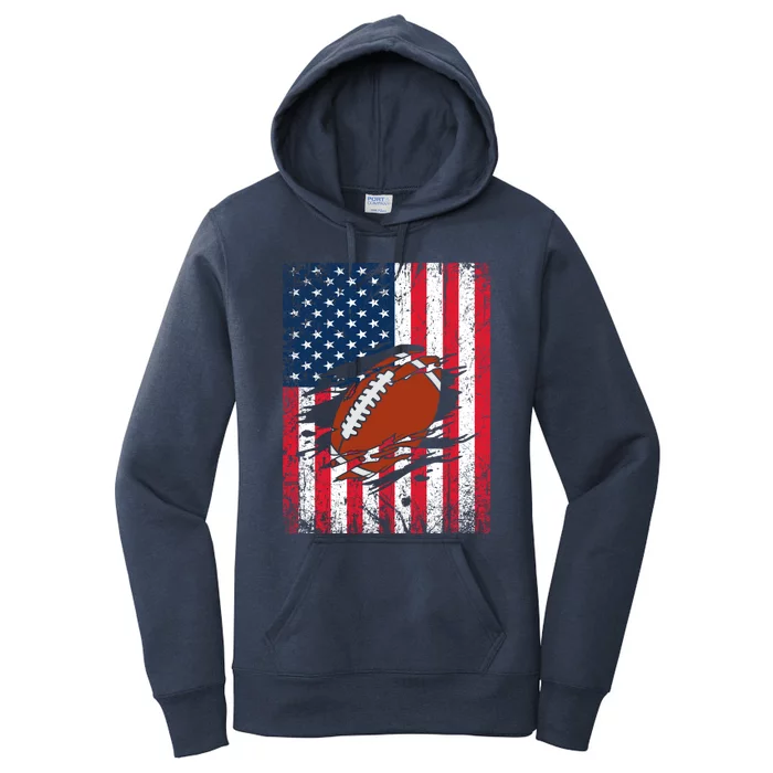 American Football Patriotic 4th Of July American Flag Gift Women's Pullover Hoodie