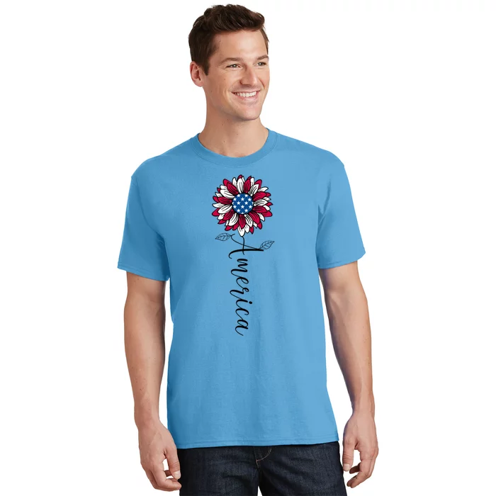 American Flag Patriotic 1776 Sunflower Usa Flag America Great Gift T-Shirt