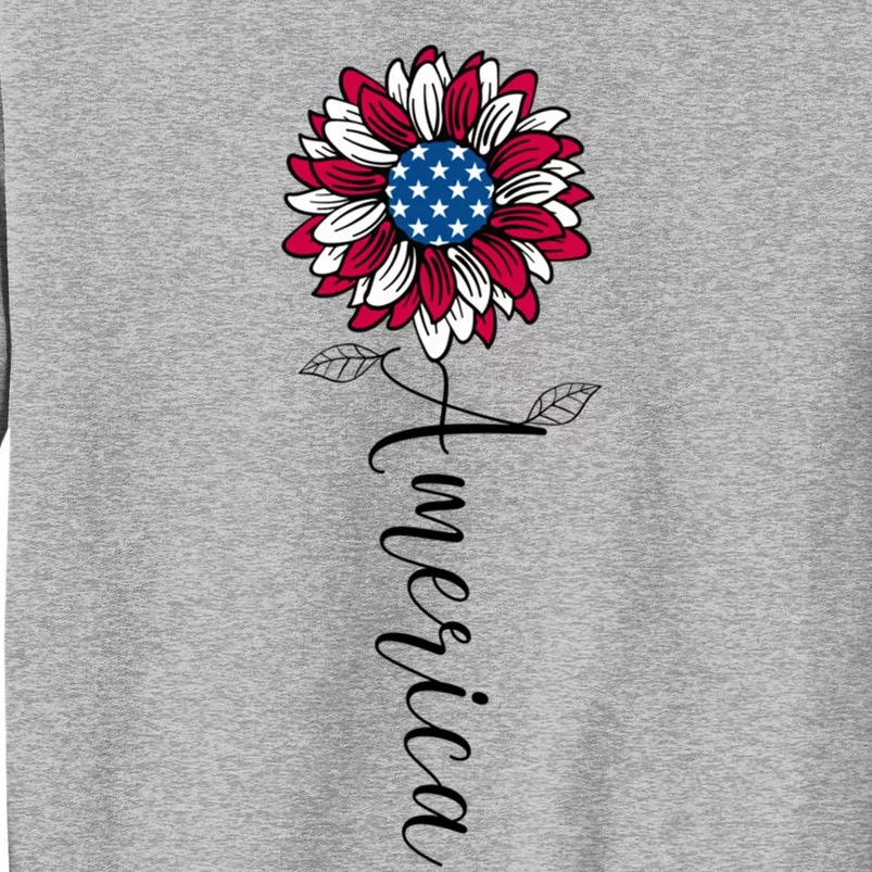 American Flag Patriotic 1776 Sunflower Usa Flag America Great Gift Tall Sweatshirt