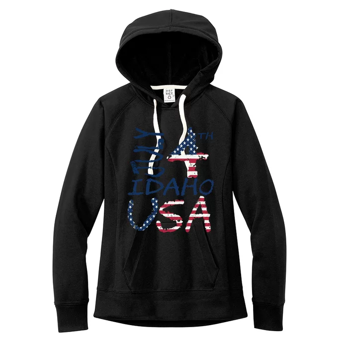 American Flag Patriotic July 4th Holiday Idaho State Gift Meaningful Gift Women's Fleece Hoodie