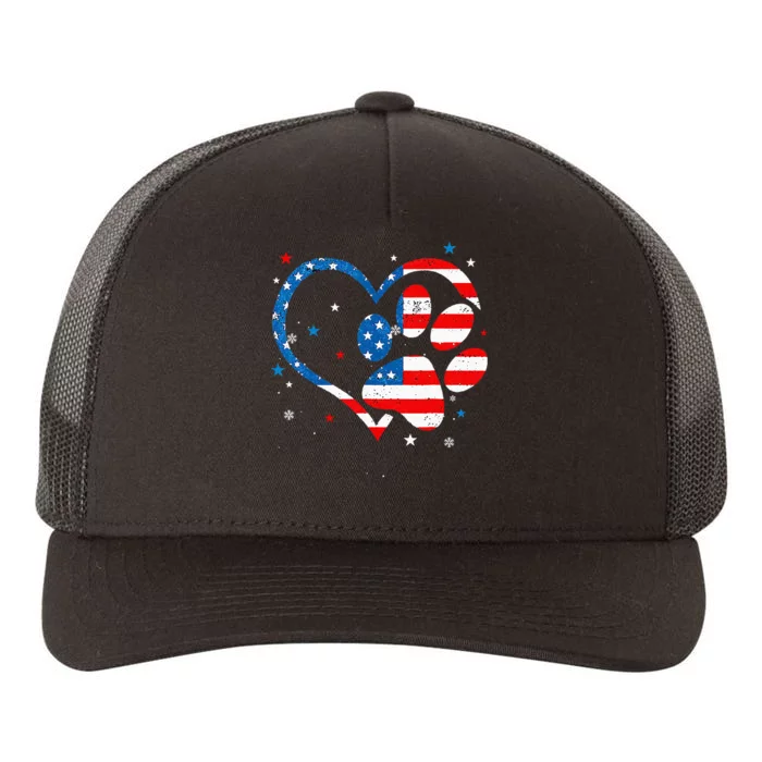 American Flag Patriotic Dog & Cat Paw Print 4th Of July Yupoong Adult 5-Panel Trucker Hat