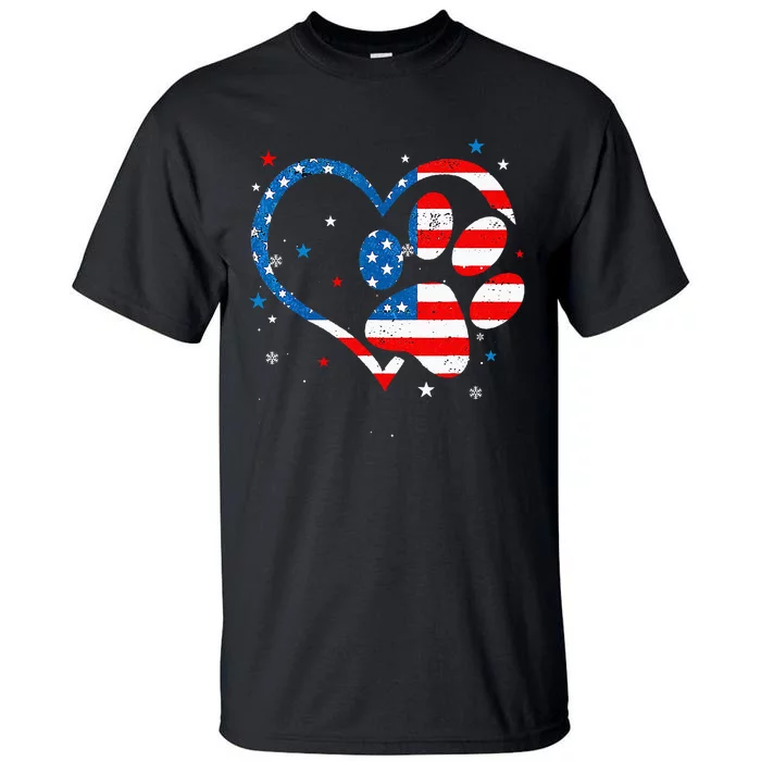 American Flag Patriotic Dog & Cat Paw Print 4th Of July Tall T-Shirt