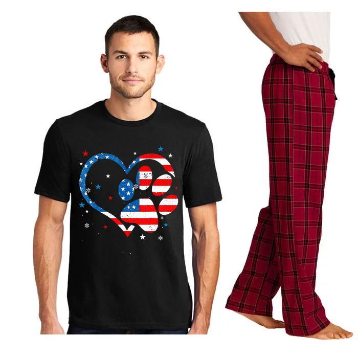 American Flag Patriotic Dog & Cat Paw Print 4th Of July Pajama Set