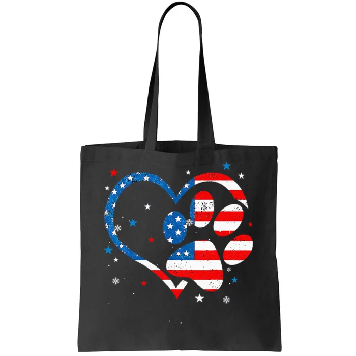 American Flag Patriotic Dog & Cat Paw Print 4th Of July Tote Bag