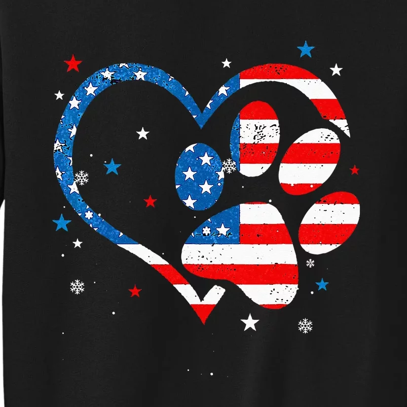 American Flag Patriotic Dog & Cat Paw Print 4th Of July Tall Sweatshirt