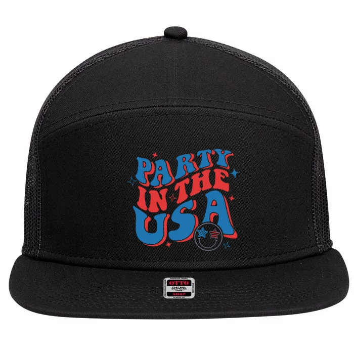 American Flag Party In Usa 4th July Patriotic 7 Panel Mesh Trucker Snapback Hat