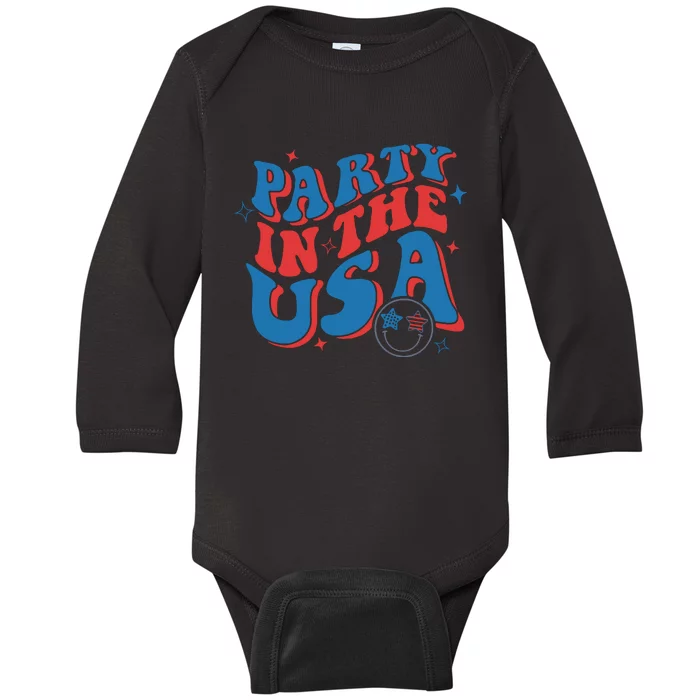 American Flag Party In Usa 4th July Patriotic Baby Long Sleeve Bodysuit