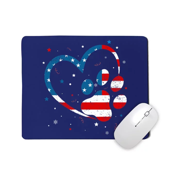 American Flag Patriotic Dog & Cat Paw Print - 4th Of July Mousepad