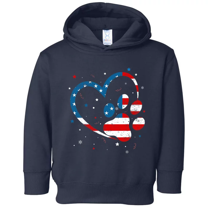 American Flag Patriotic Dog & Cat Paw Print - 4th Of July Toddler Hoodie