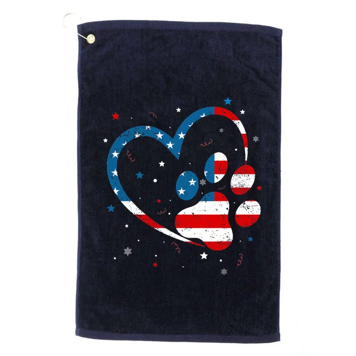 American Flag Patriotic Dog & Cat Paw Print - 4th Of July Platinum Collection Golf Towel