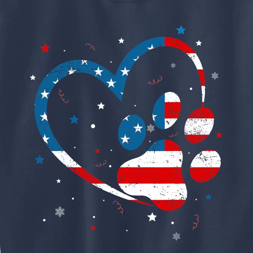 American Flag Patriotic Dog & Cat Paw Print - 4th Of July Kids Sweatshirt