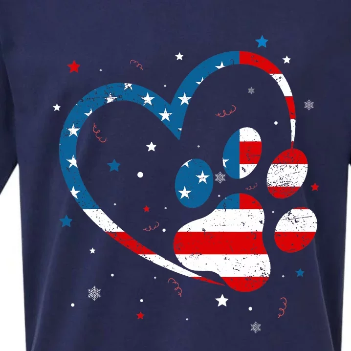 American Flag Patriotic Dog & Cat Paw Print - 4th Of July Sueded Cloud Jersey T-Shirt