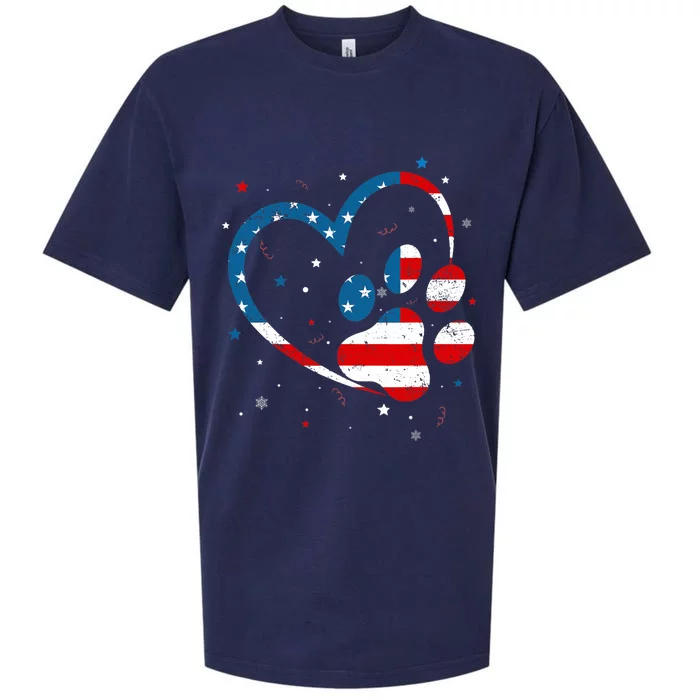 American Flag Patriotic Dog & Cat Paw Print - 4th Of July Sueded Cloud Jersey T-Shirt