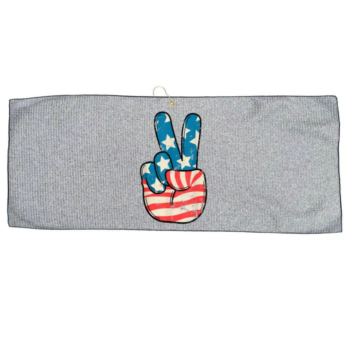 American Flag Peace Sign Hand 4th Of July Patriotic Gift Large Microfiber Waffle Golf Towel