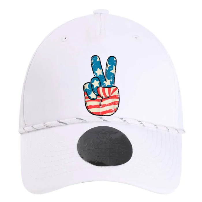 American Flag Peace Sign Hand 4th Of July Patriotic Gift Performance The Dyno Cap