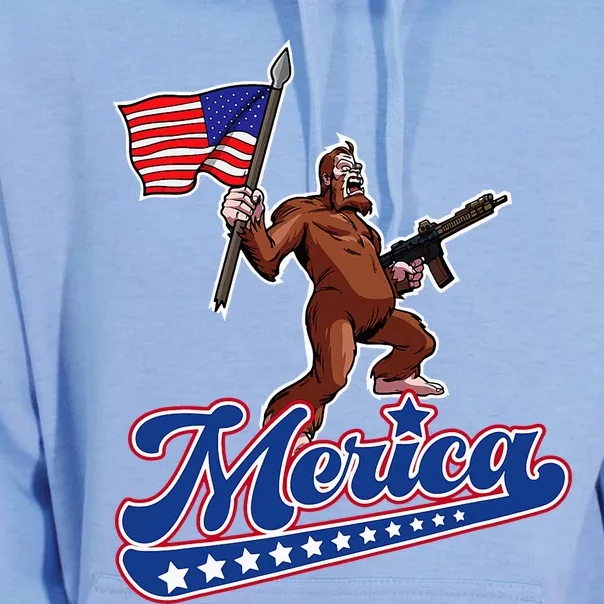 American Flag Patriotic Bigfoot Merica Unisex Surf Hoodie