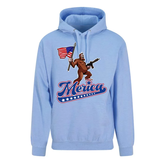 American Flag Patriotic Bigfoot Merica Unisex Surf Hoodie