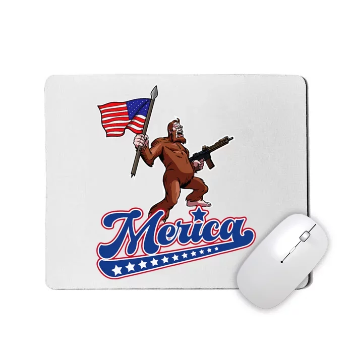 American Flag Patriotic Bigfoot Merica Mousepad