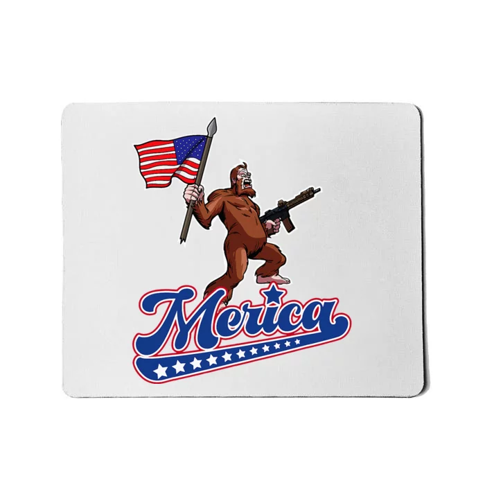 American Flag Patriotic Bigfoot Merica Mousepad