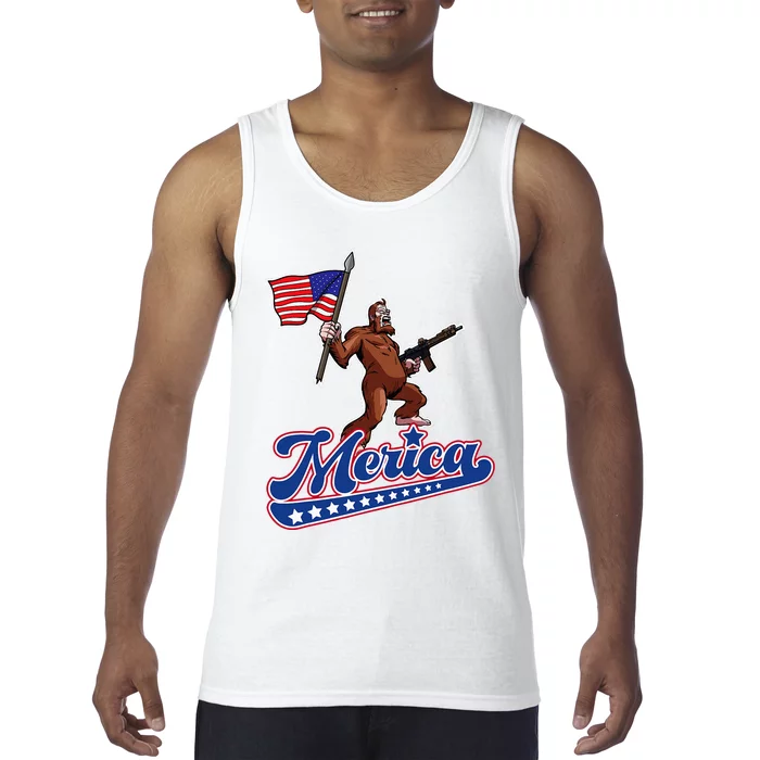 American Flag Patriotic Bigfoot Merica Tank Top