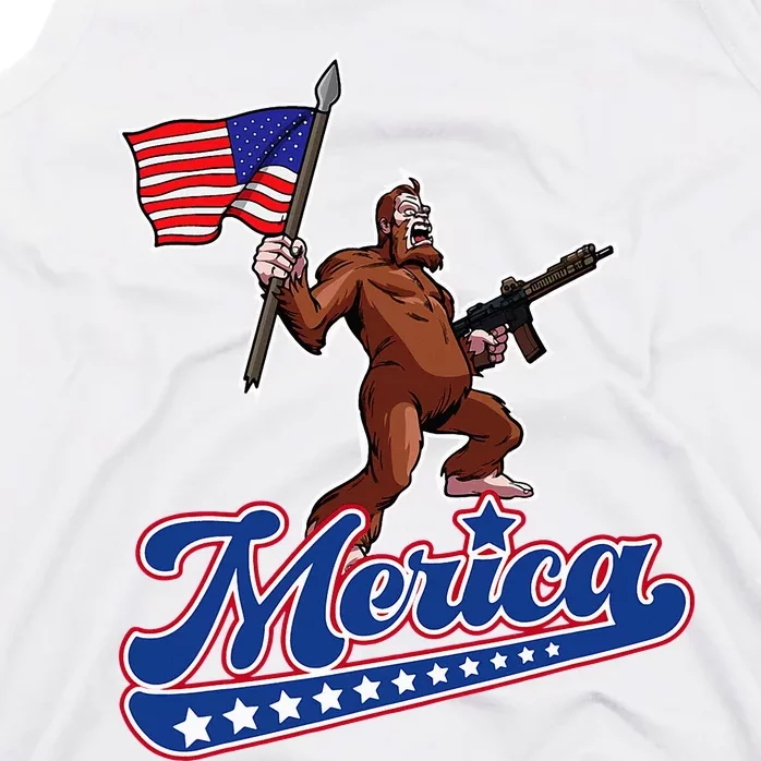 American Flag Patriotic Bigfoot Merica Tank Top