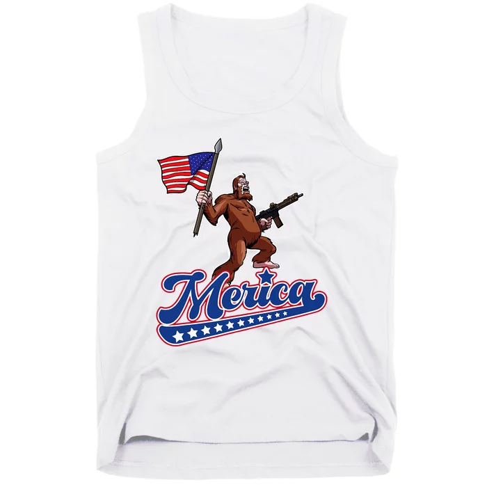 American Flag Patriotic Bigfoot Merica Tank Top