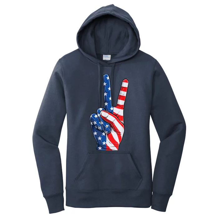 American Flag Peace Sign Hand Fourth of July vintage Women's Pullover Hoodie