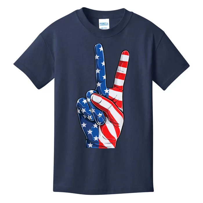 American Flag Peace Sign Hand Fourth of July vintage Kids T-Shirt