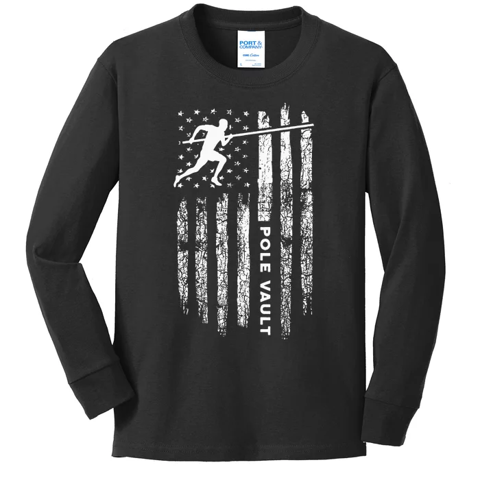 American Flag Pole Vault Apparel Vintage Pole Vault Kids Long Sleeve Shirt