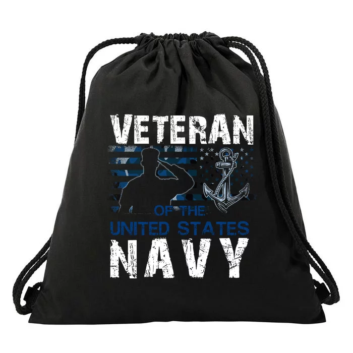 American Flag Proud To Be A US Na Vy Military Veteran Man Dad Grandpa Drawstring Bag