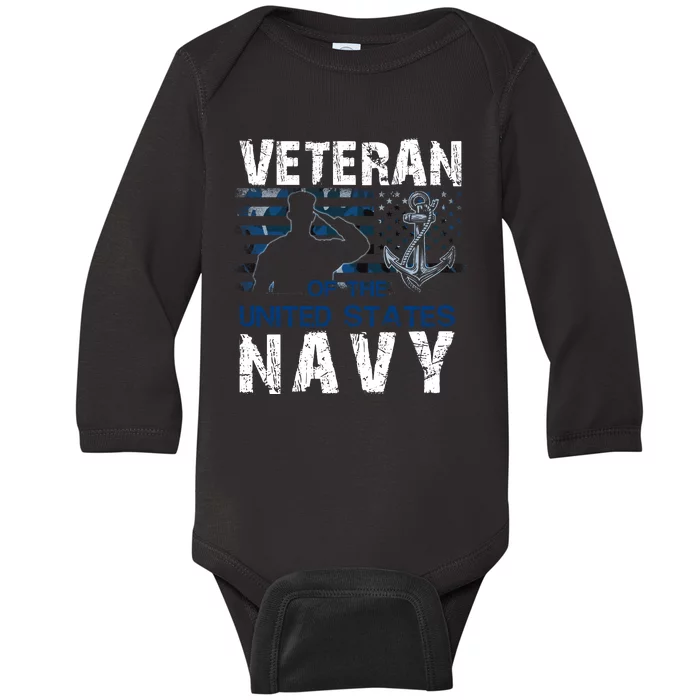 American Flag Proud To Be A US Na Vy Military Veteran Man Dad Grandpa Baby Long Sleeve Bodysuit