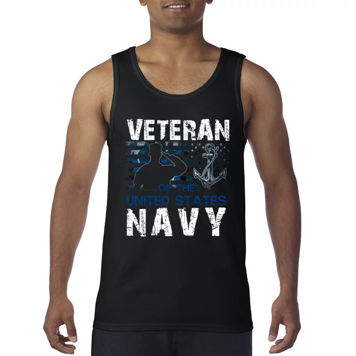 American Flag Proud To Be A US Na Vy Military Veteran Man Dad Grandpa Tank Top