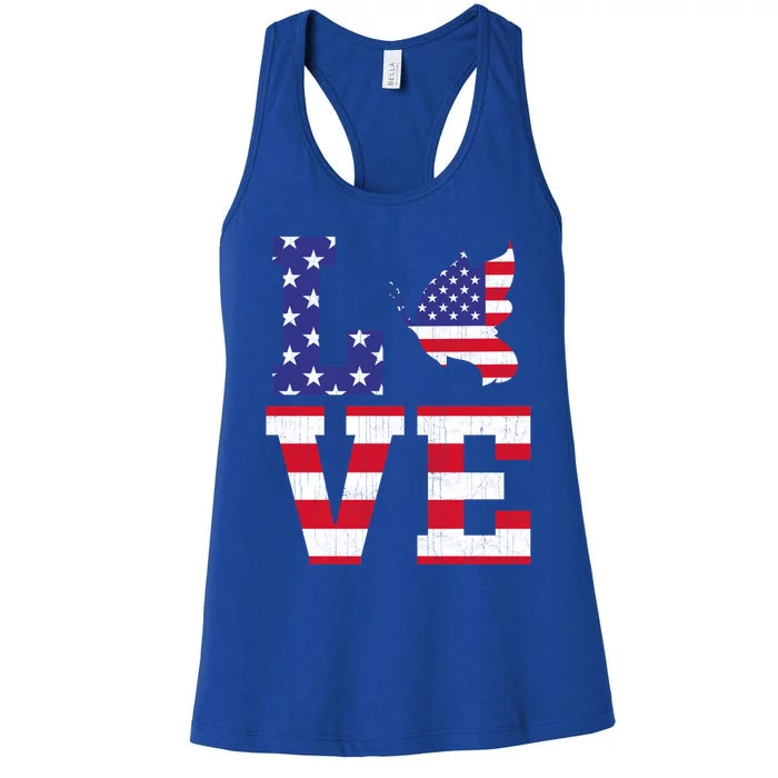 American Flag Patriotic Butterfly Lover Usa Flag 4th Of July Cool Gift Women's Racerback Tank