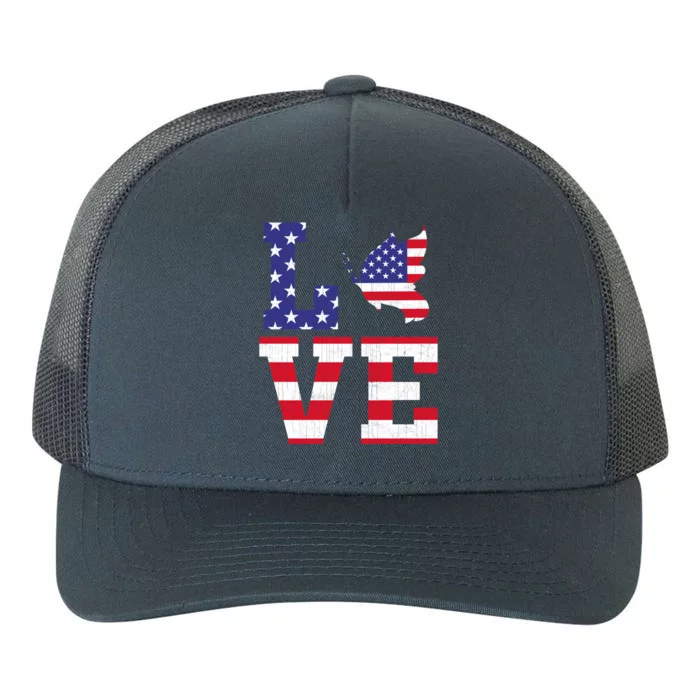 American Flag Patriotic Butterfly Lover Usa Flag 4th Of July Cool Gift Yupoong Adult 5-Panel Trucker Hat