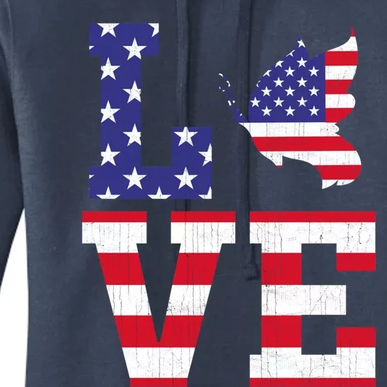 American Flag Patriotic Butterfly Lover Usa Flag 4th Of July Cool Gift Women's Pullover Hoodie