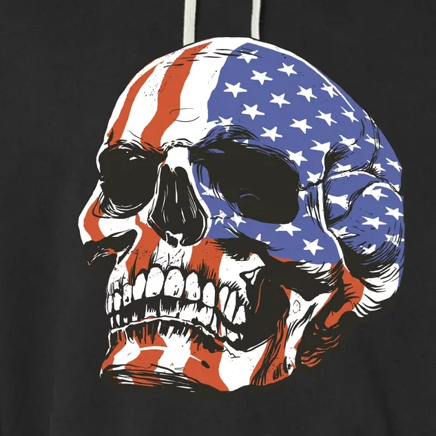 American Flag Patriotic Skull Garment-Dyed Fleece Hoodie