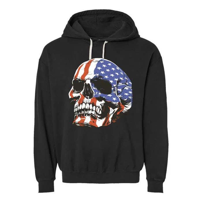 American Flag Patriotic Skull Garment-Dyed Fleece Hoodie