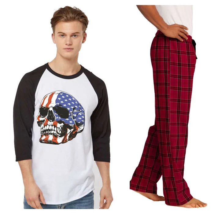 American Flag Patriotic Skull Raglan Sleeve Pajama Set