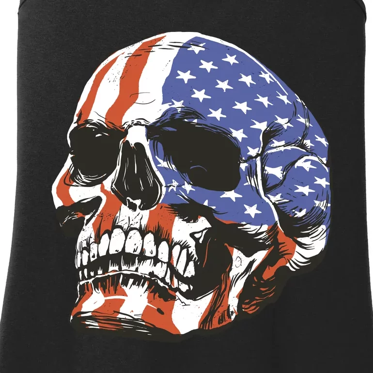 American Flag Patriotic Skull Ladies Essential Tank