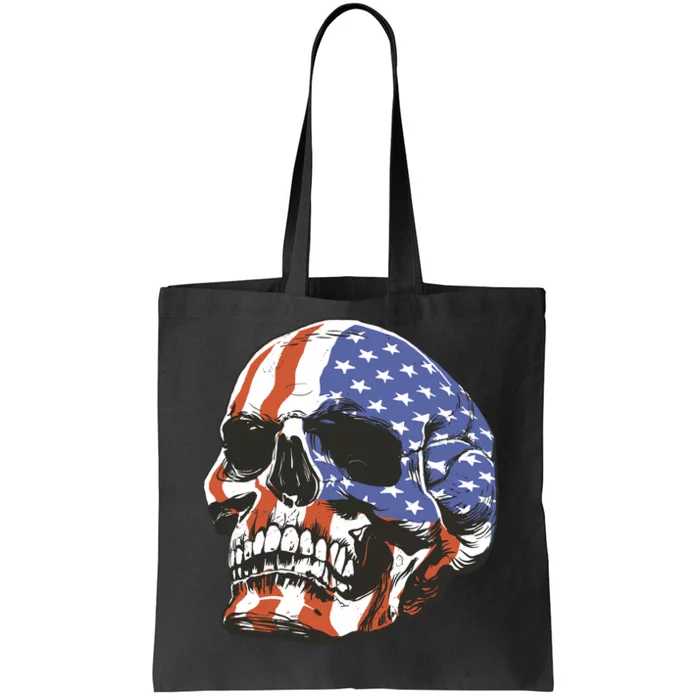 American Flag Patriotic Skull Tote Bag