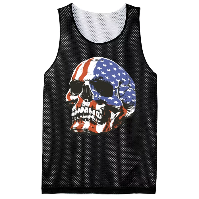 American Flag Patriotic Skull Mesh Reversible Basketball Jersey Tank