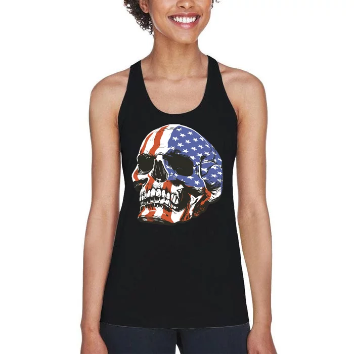 American Flag Patriotic Skull Women's Racerback Tank