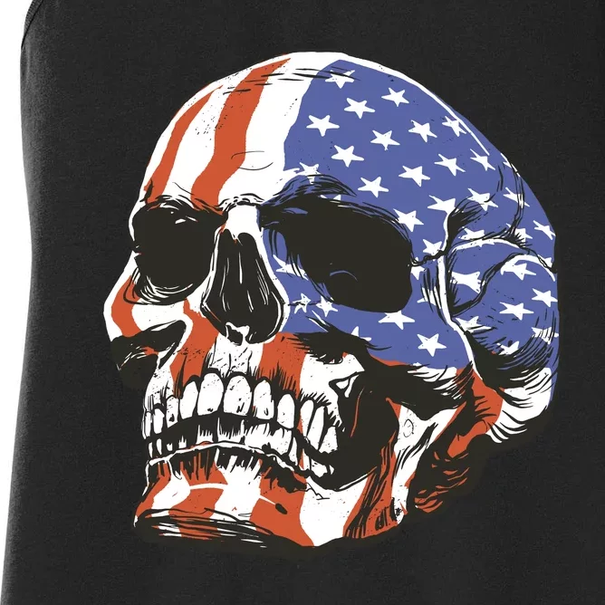 American Flag Patriotic Skull Women's Racerback Tank