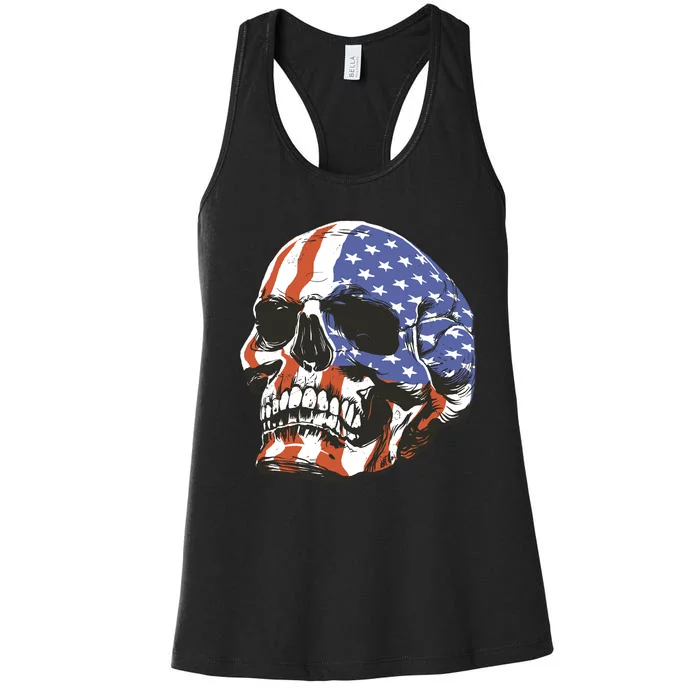 American Flag Patriotic Skull Women's Racerback Tank