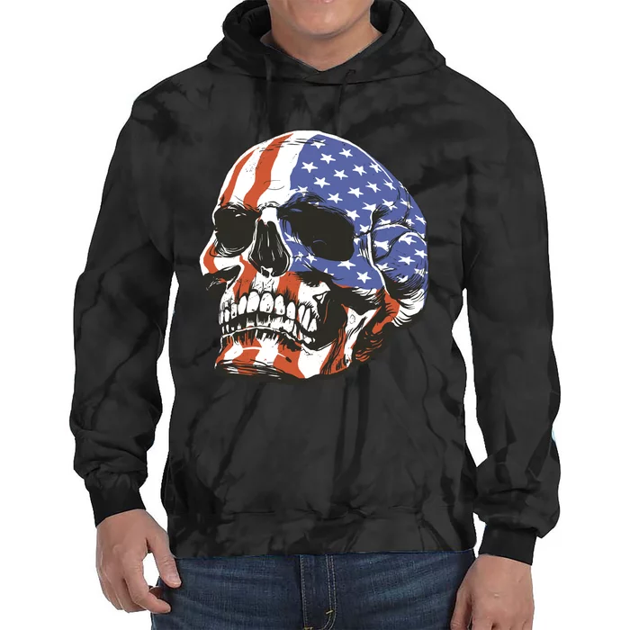 American Flag Patriotic Skull Tie Dye Hoodie