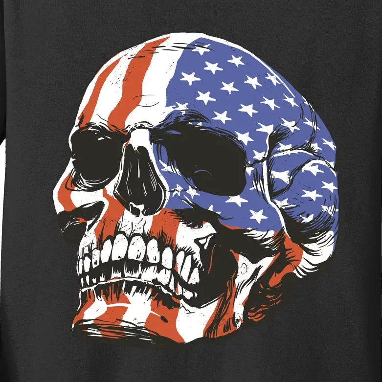 American Flag Patriotic Skull Kids Long Sleeve Shirt