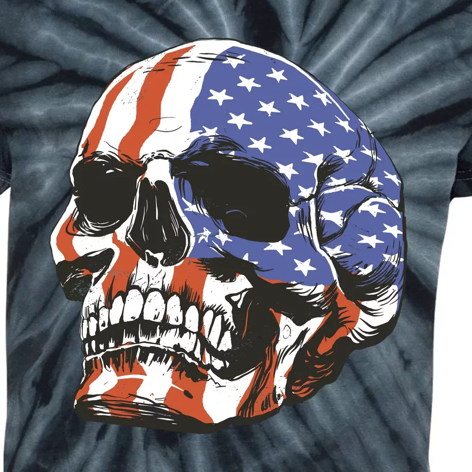 American Flag Patriotic Skull Kids Tie-Dye T-Shirt