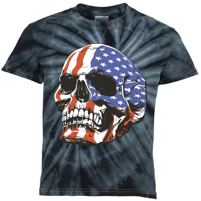 American Flag Patriotic Skull Kids Tie-Dye T-Shirt